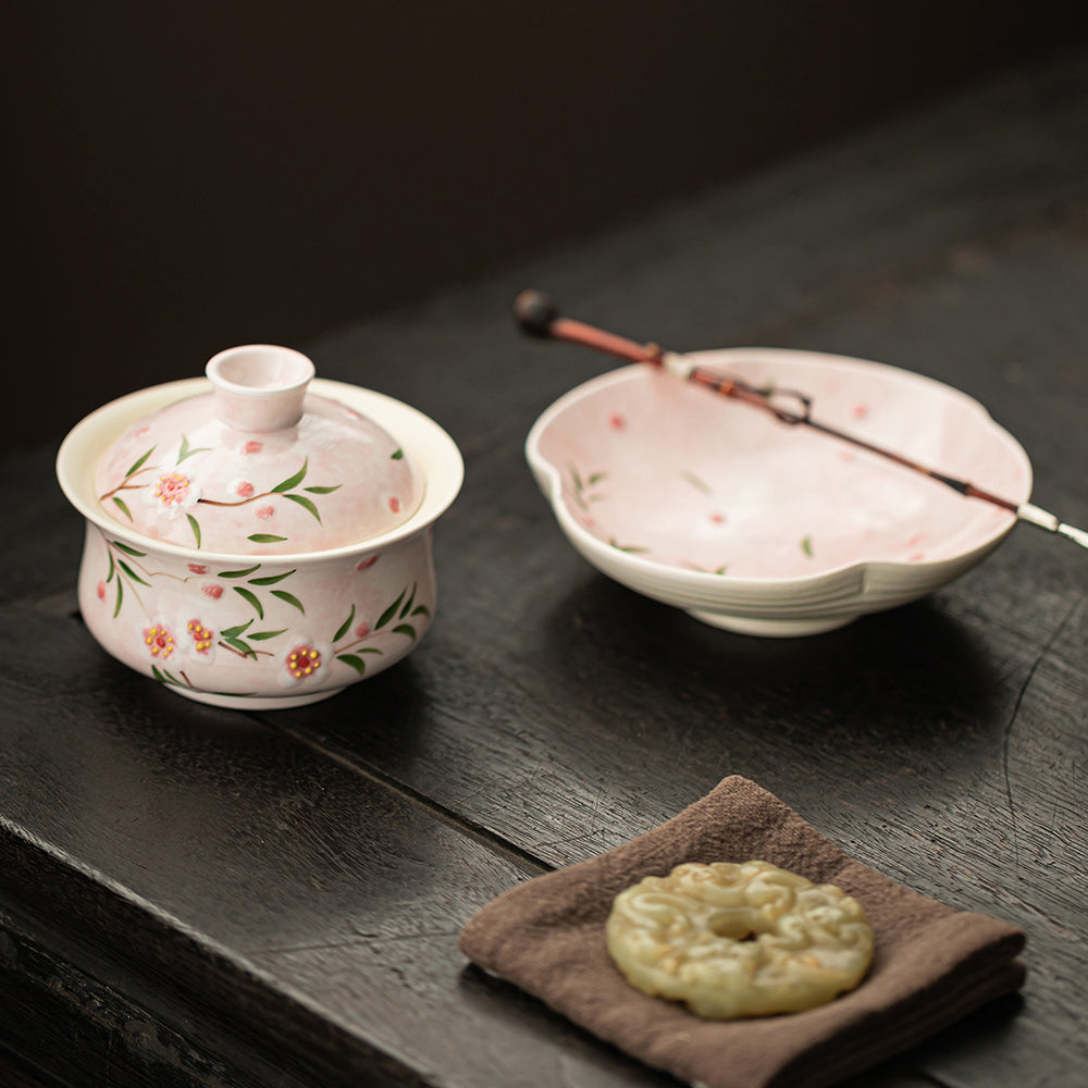 Hand-printed Peach Blossom Porcelain Gaiwan
