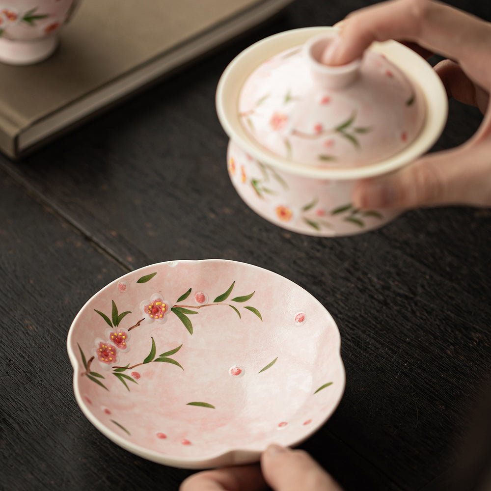 Hand-printed Peach Blossom Porcelain Gaiwan