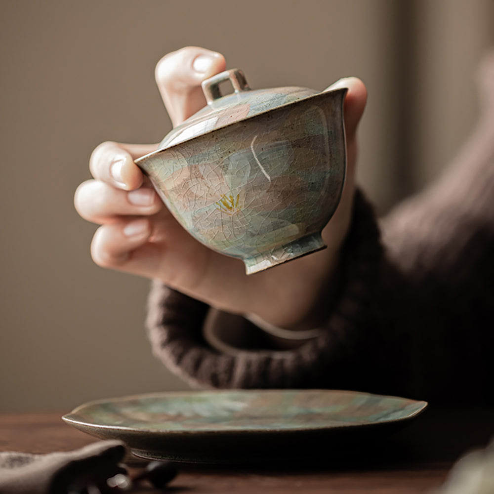 Ice Crack Daisy Porcelain Gaiwan