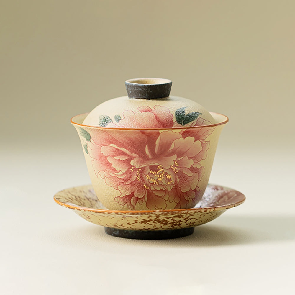 Flint Red Peony Ceramic Gaiwan