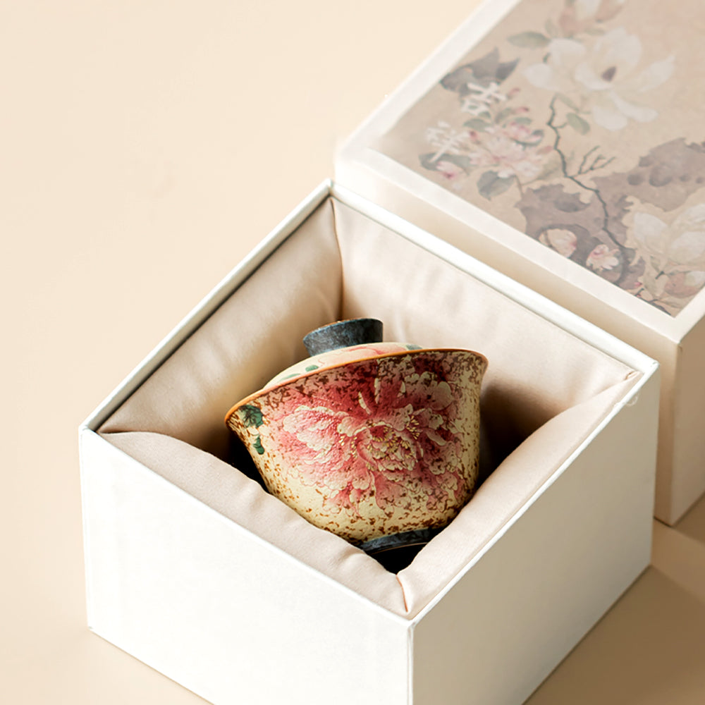 Flint Red Peony Ceramic Gaiwan