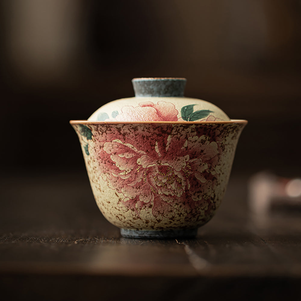 Flint Red Peony Ceramic Gaiwan