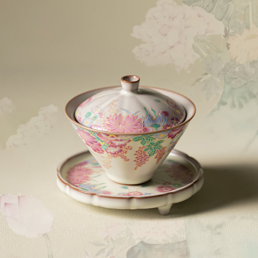 Garden Ruyao Porcelain Flowers Gaiwan