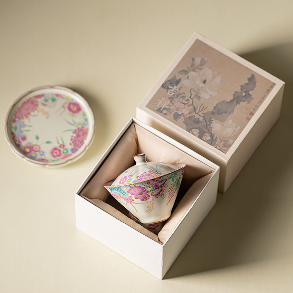 Garden Ruyao Porcelain Flowers Gaiwan