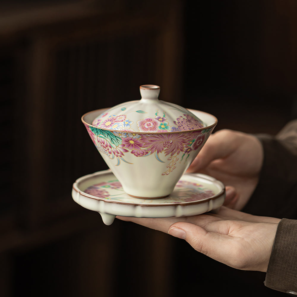 Garden Ruyao Porcelain Flowers Gaiwan