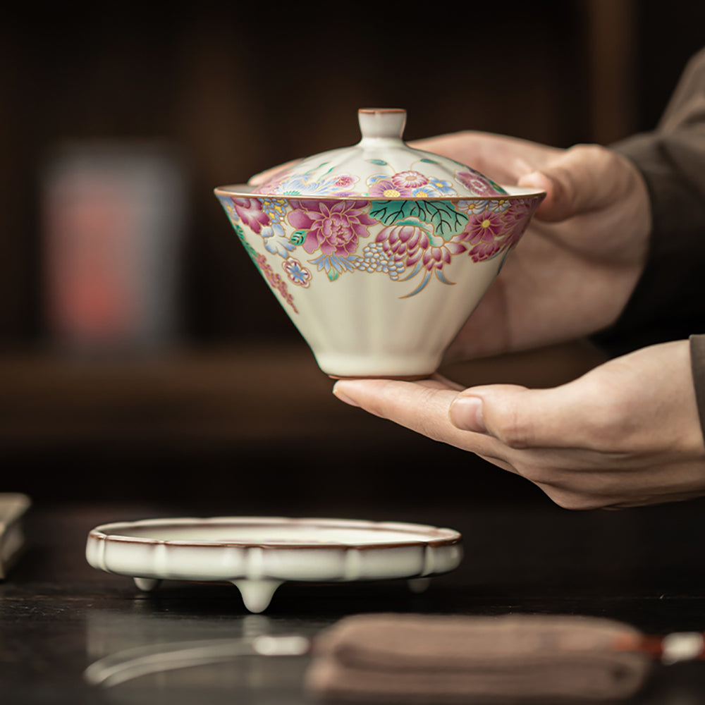 Garden Ruyao Porcelain Flowers Gaiwan
