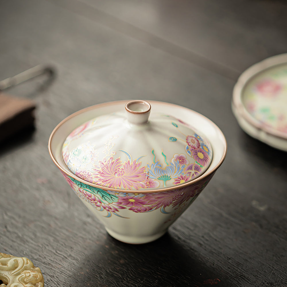 Garden Ruyao Porcelain Flowers Gaiwan
