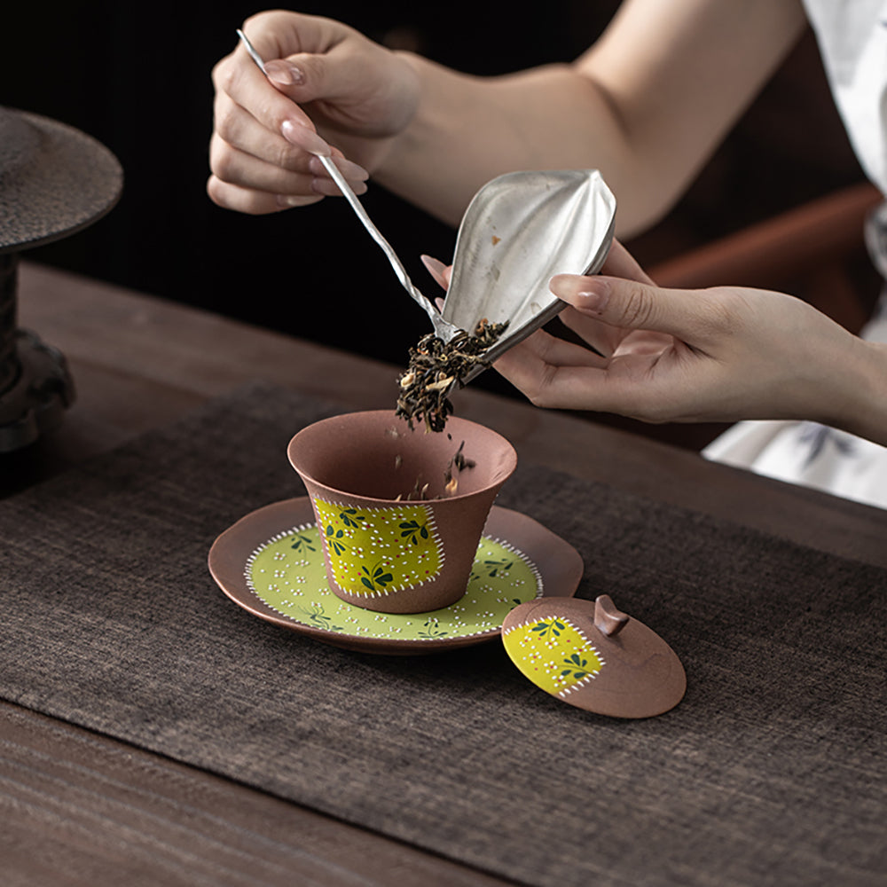 Hand Painted Daisy Patches Pottery Gaiwan