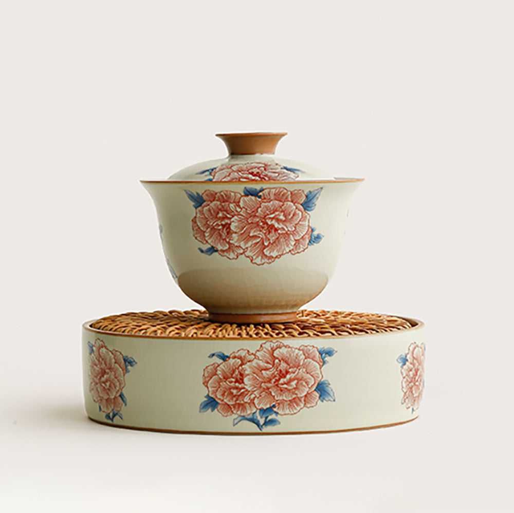 Hibiscus Flower Ruyao Porcelain Gaiwan Set