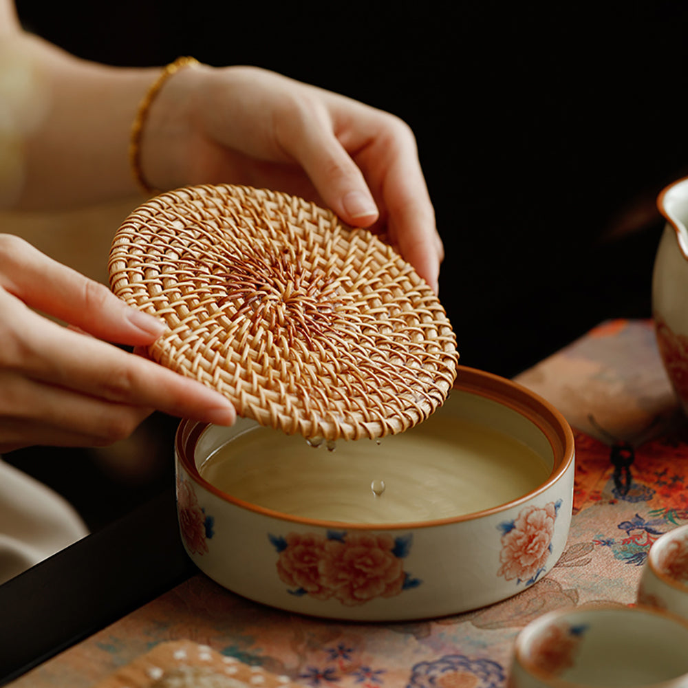 Hibiscus Flower Ruyao Porcelain Gaiwan Set