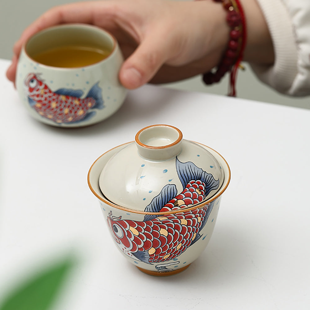 Goldfish Yuanbao Porcelain Gaiwan