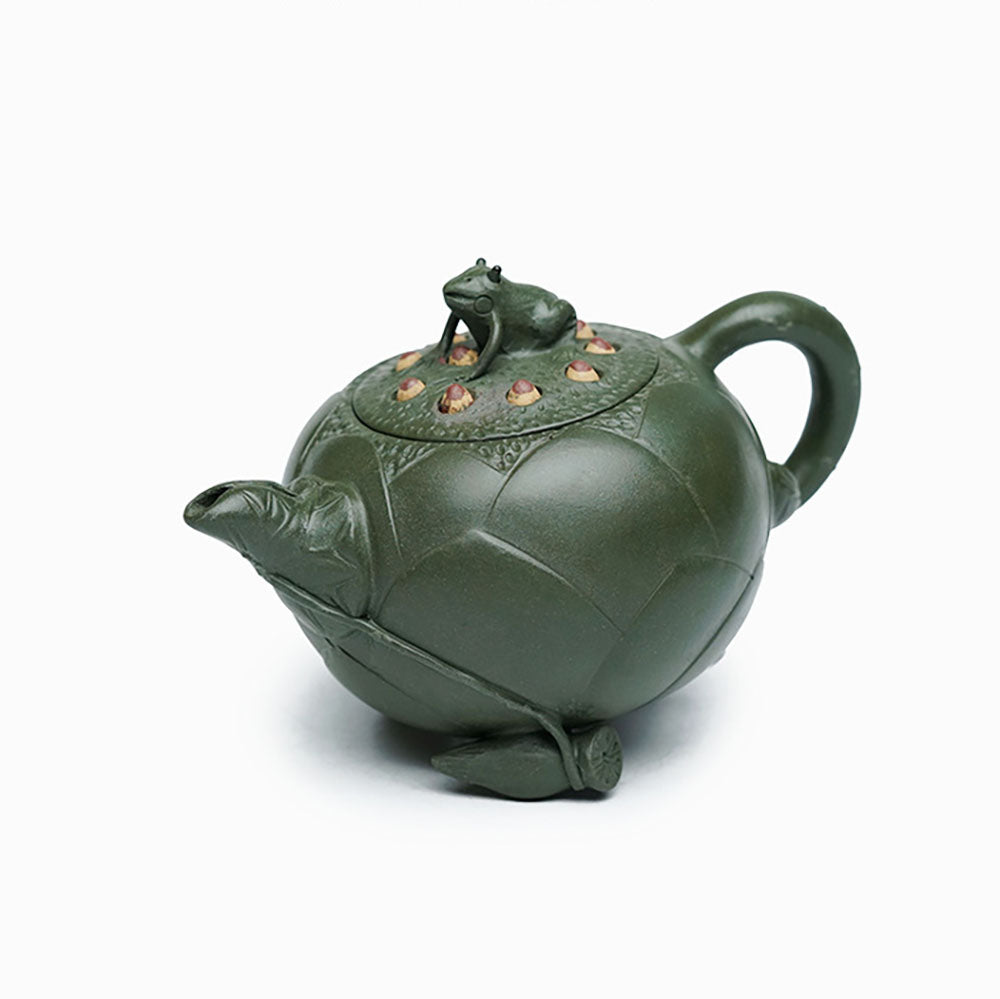 Yixing Green Clay Lotus And Frog Teapot