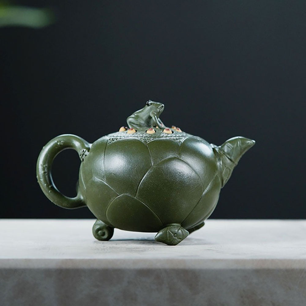 Yixing Green Clay Lotus And Frog Teapot