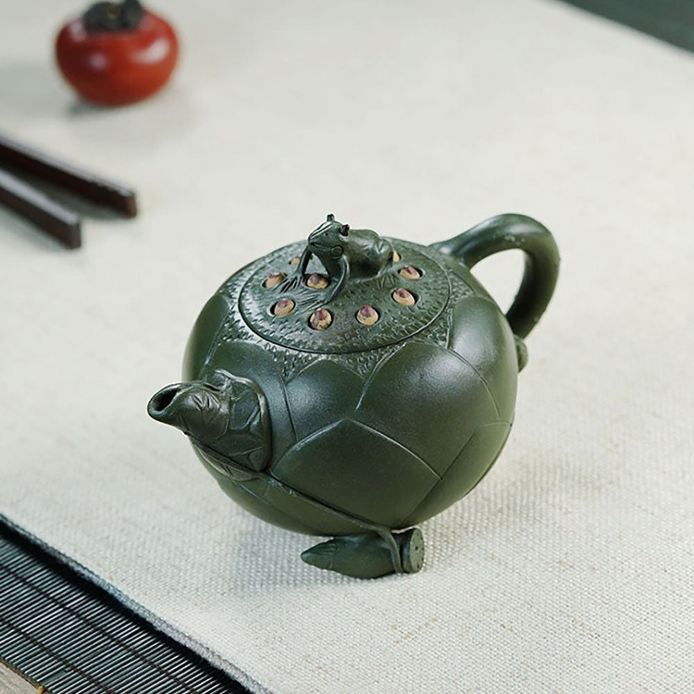 Yixing Green Clay Lotus And Frog Teapot