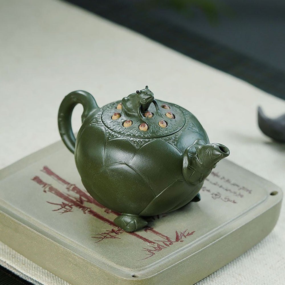 Yixing Green Clay Lotus And Frog Teapot