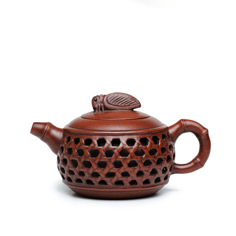 Yixing Red Clay Cicada Bamboo Weaving Teapot