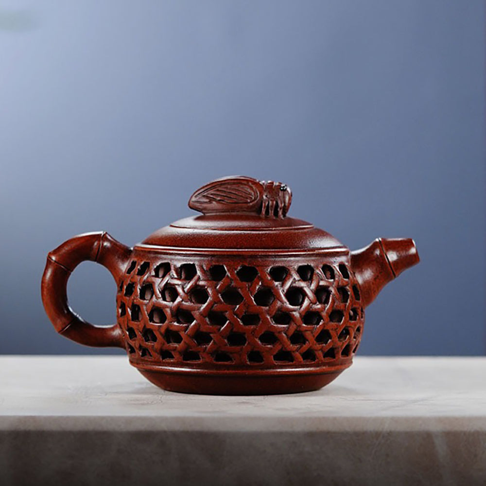 Yixing Red Clay Cicada Bamboo Weaving Teapot