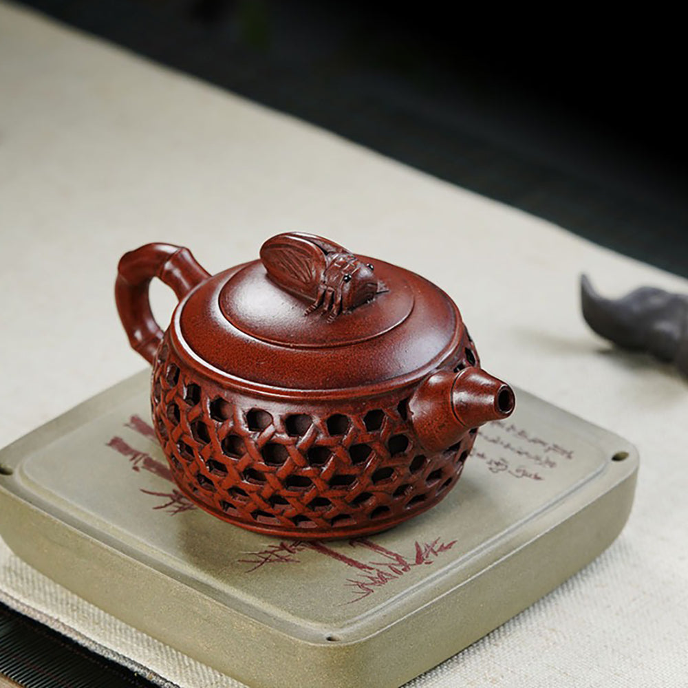 Yixing Red Clay Cicada Bamboo Weaving Teapot