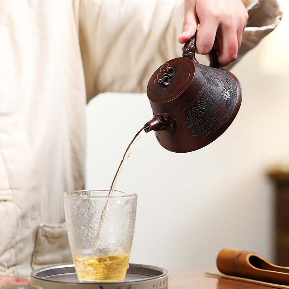 Yixing Purple Clay Landscape Ruyi Teapot