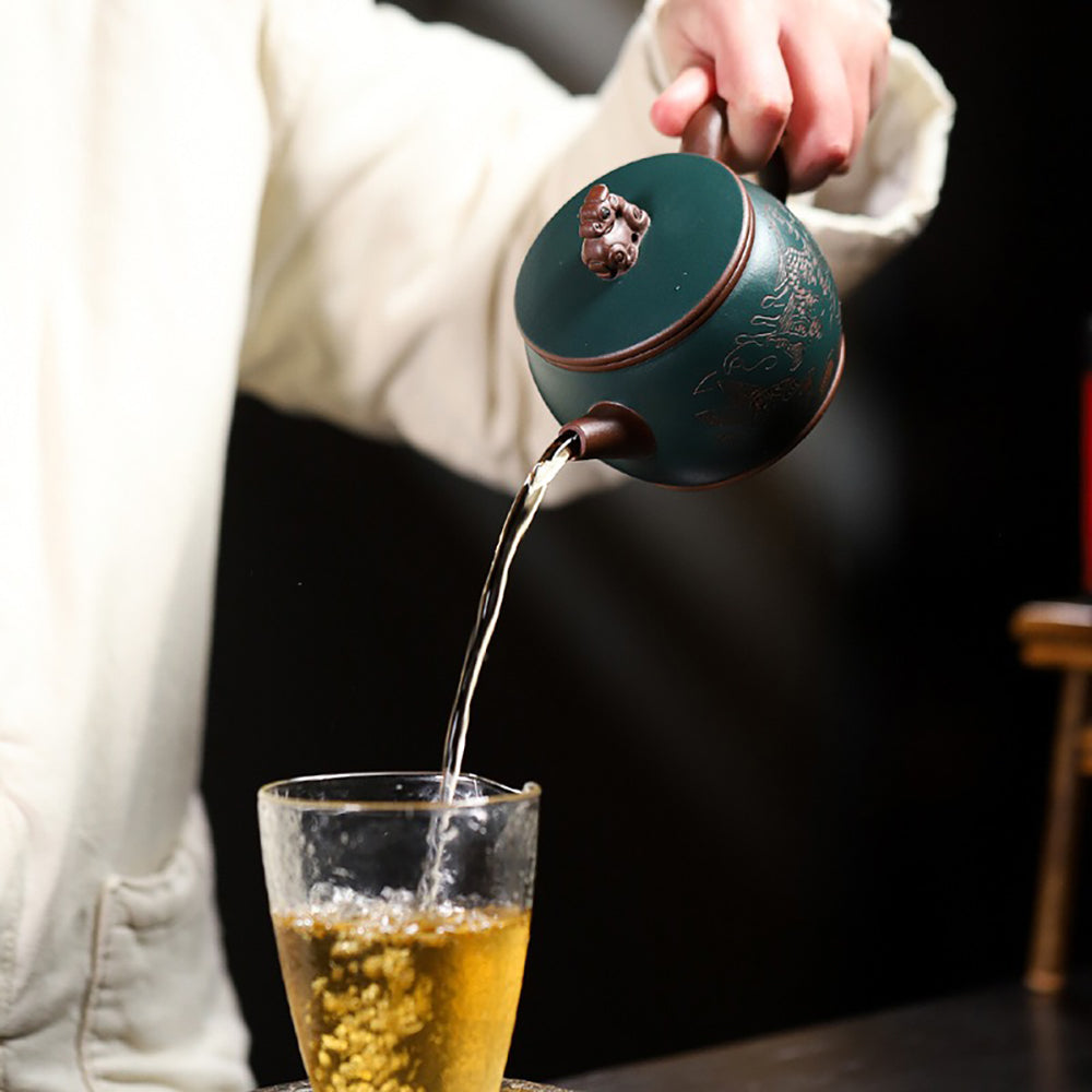 Yixing Purple & Green Clay Koi Teapot