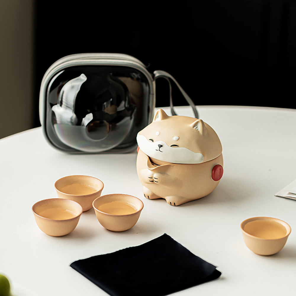 Cute Shiba Inu Pottery Travel Tea Set