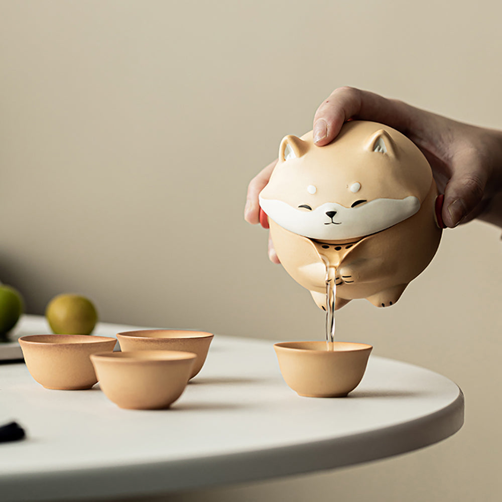 Cute Shiba Inu Pottery Travel Tea Set