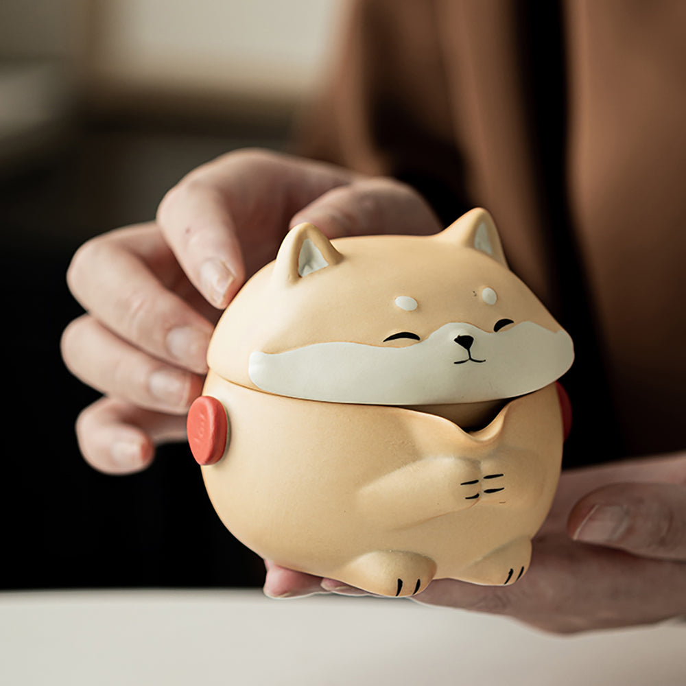 Cute Shiba Inu Pottery Travel Tea Set