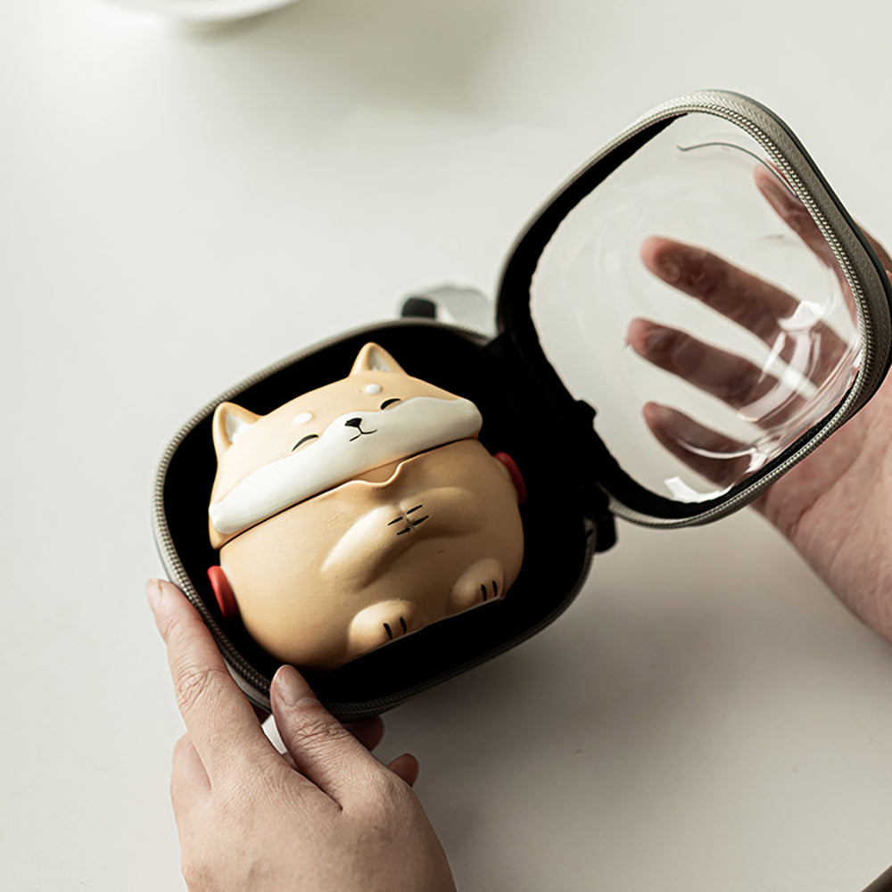 Cute Shiba Inu Pottery Travel Tea Set