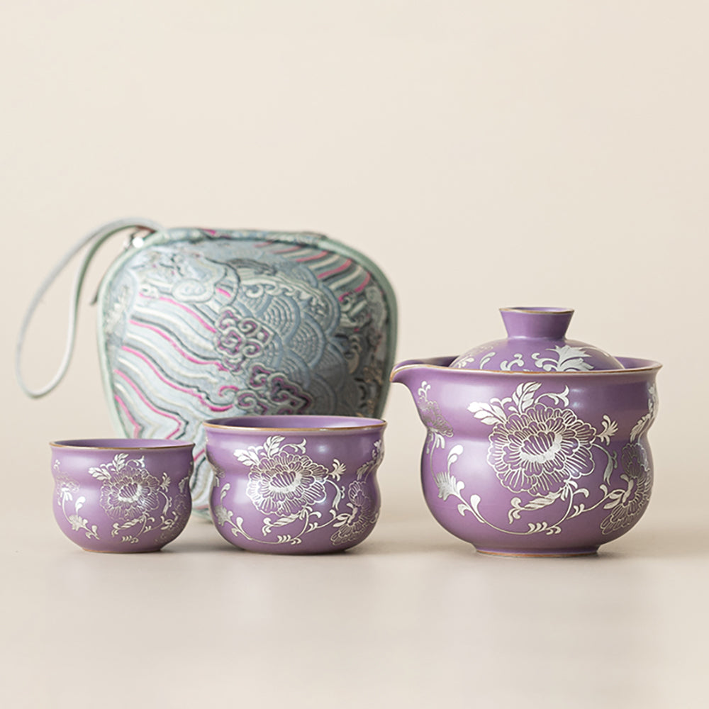 Purple Ruyao Peony Travel Tea Set