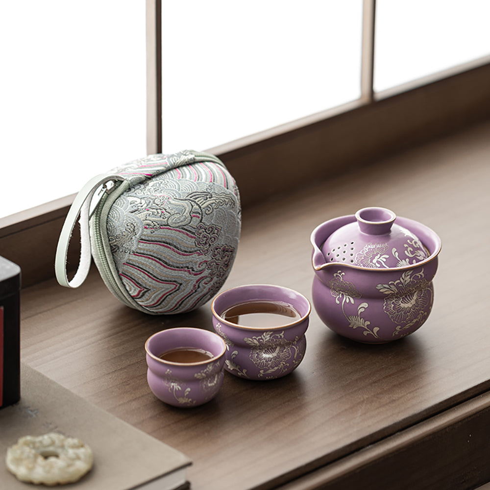 Purple Ruyao Peony Travel Tea Set
