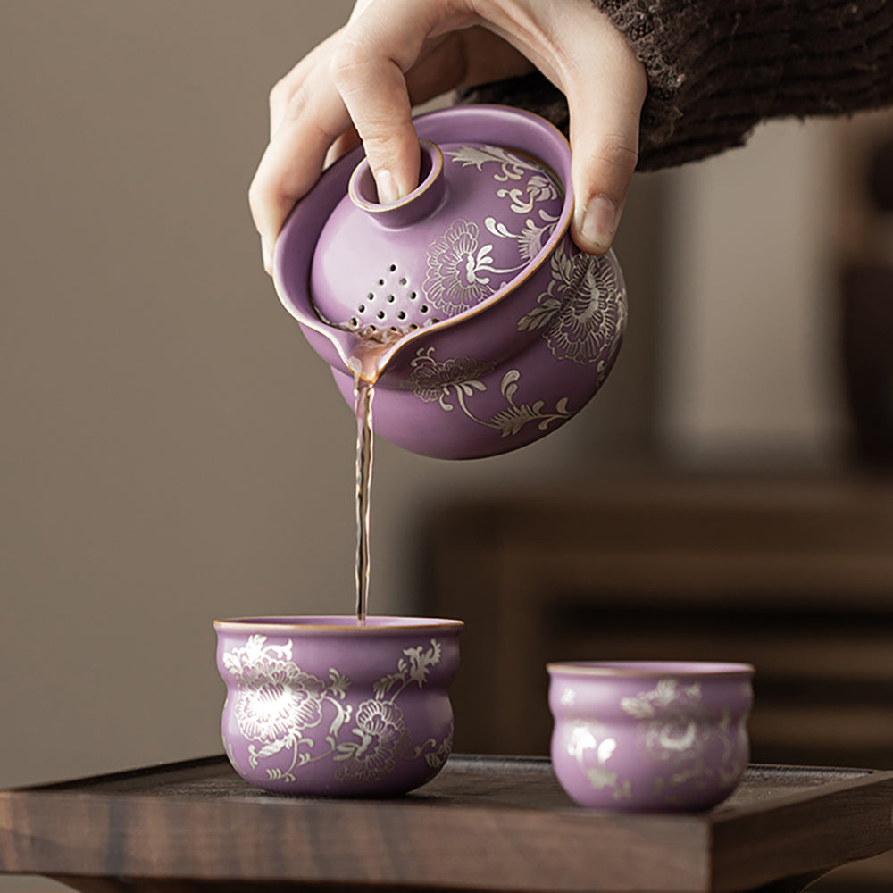 Purple Ruyao Peony Travel Tea Set