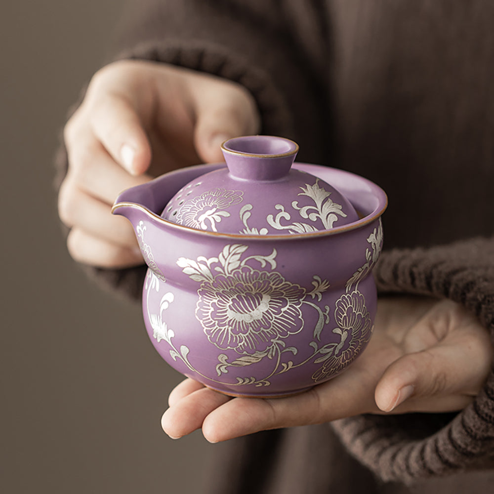 Purple Ruyao Peony Travel Tea Set
