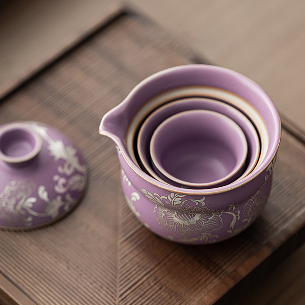 Purple Ruyao Peony Travel Tea Set