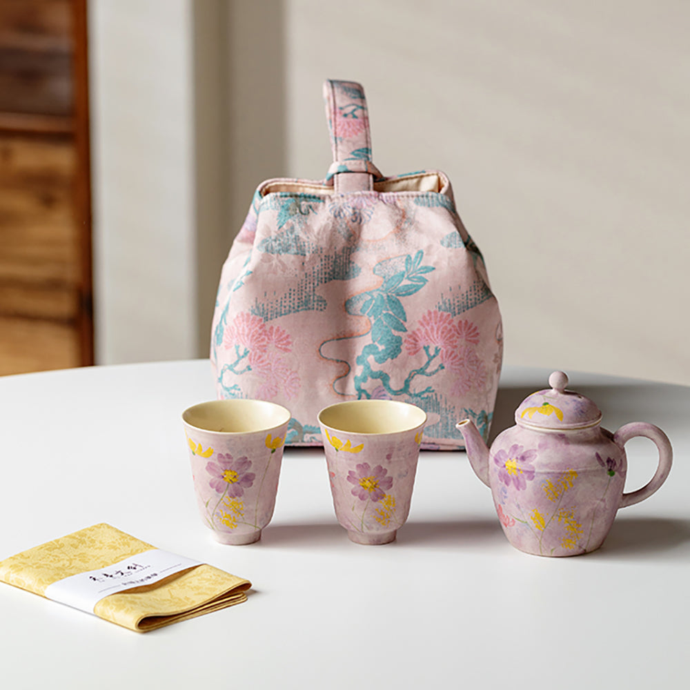 Purple Oil Painting Flower Travel Tea Set