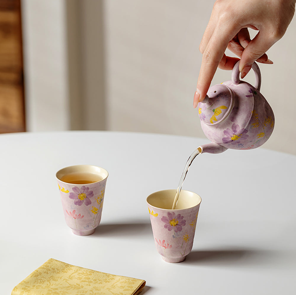 Purple Oil Painting Flower Travel Tea Set