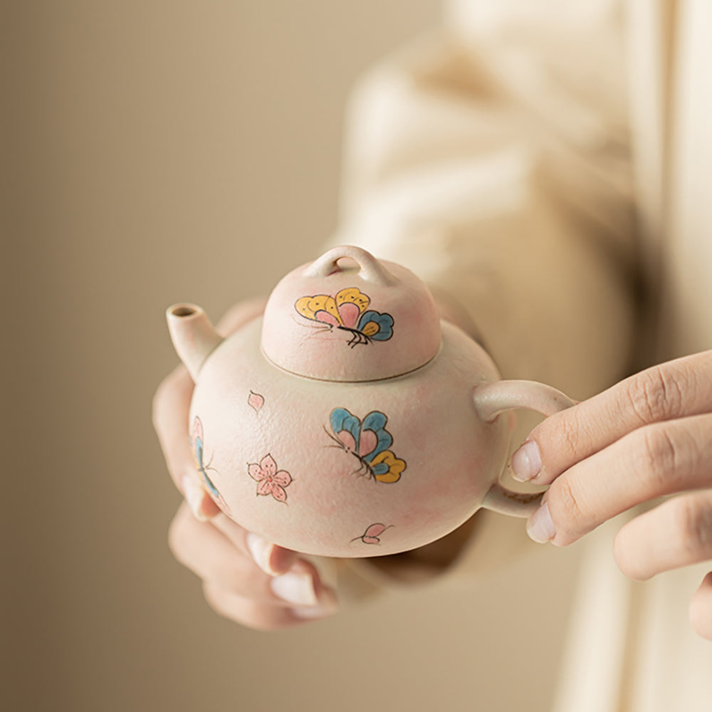 Pink Ceramic Butterfly Travel Tea Set