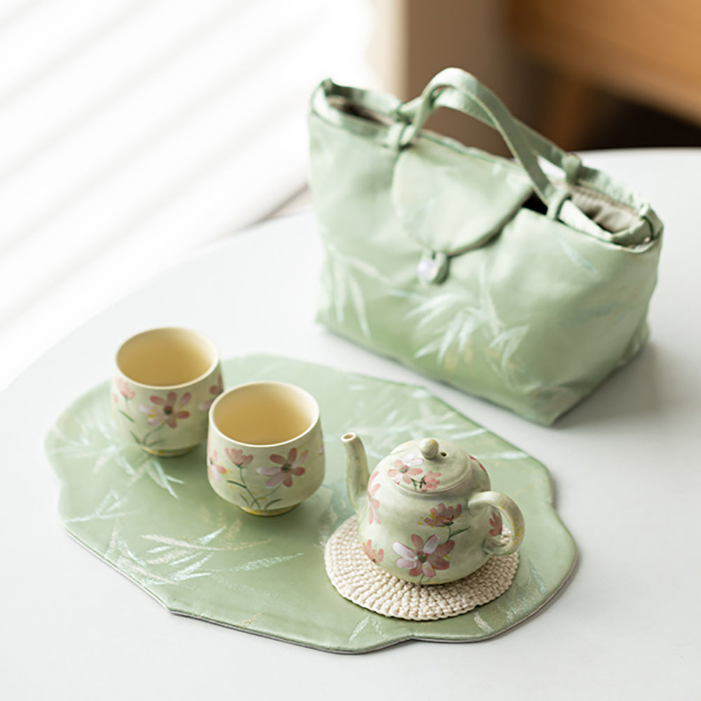 Green Ceramic Gesang Flower Travel Tea Set