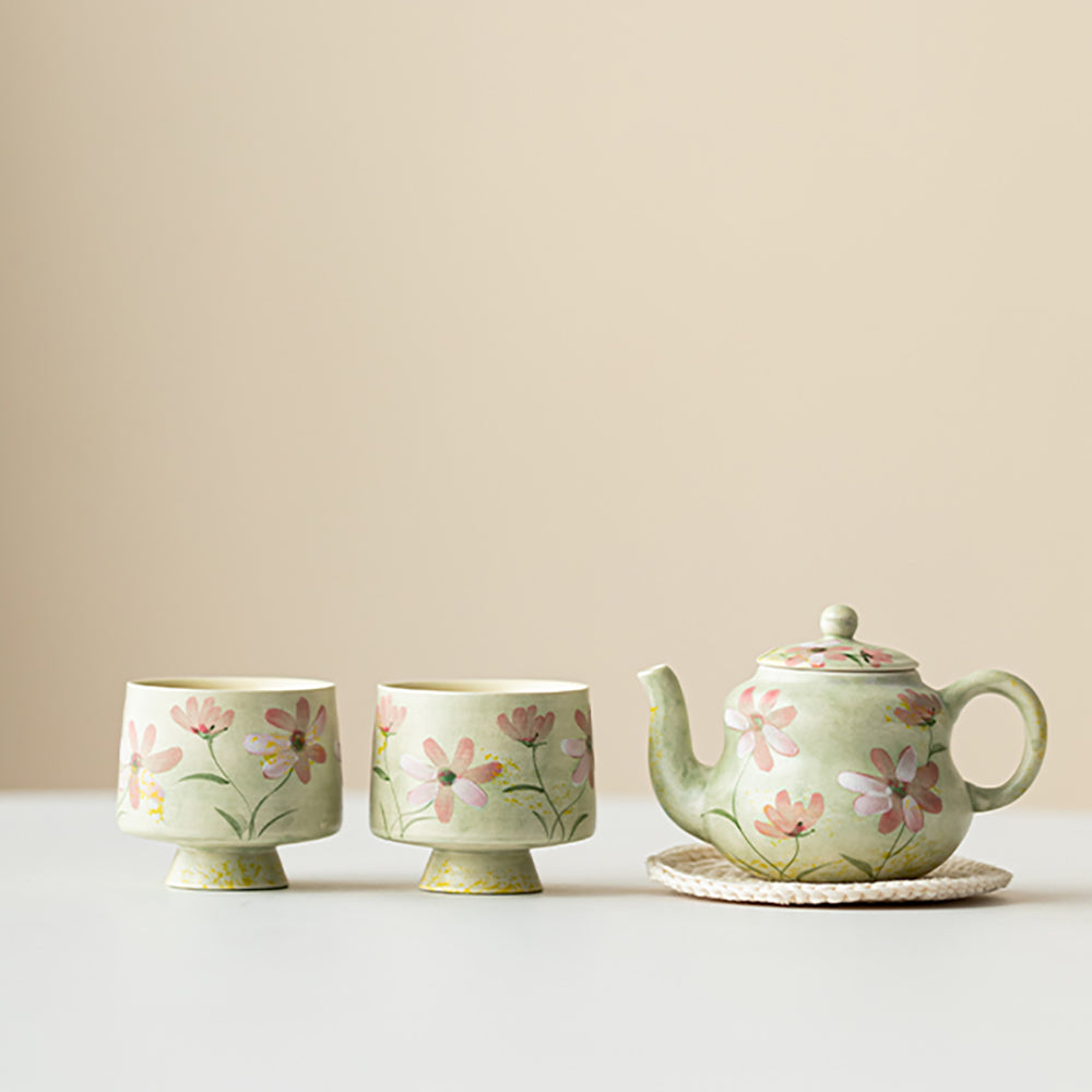 Green Ceramic Gesang Flower Travel Tea Set