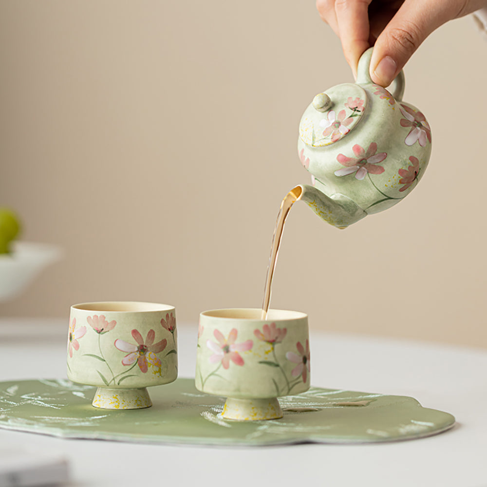 Green Ceramic Gesang Flower Travel Tea Set