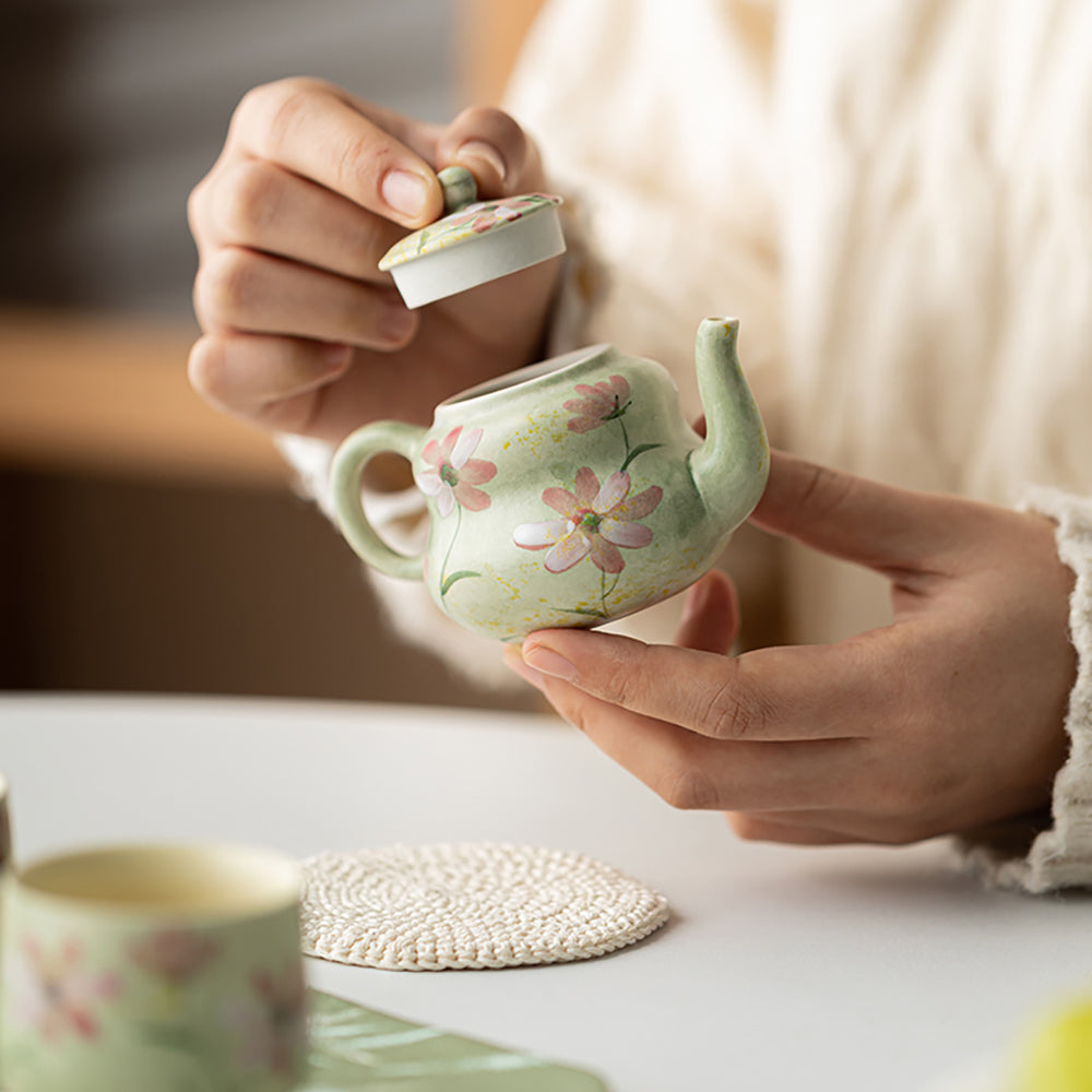 Green Ceramic Gesang Flower Travel Tea Set
