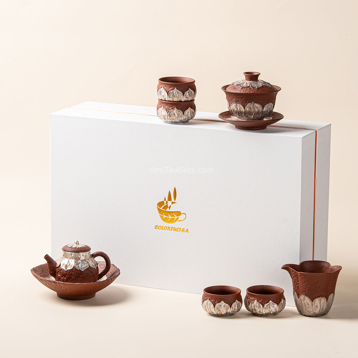 Red Pottery Silver-Gilt Lotus Tea Set