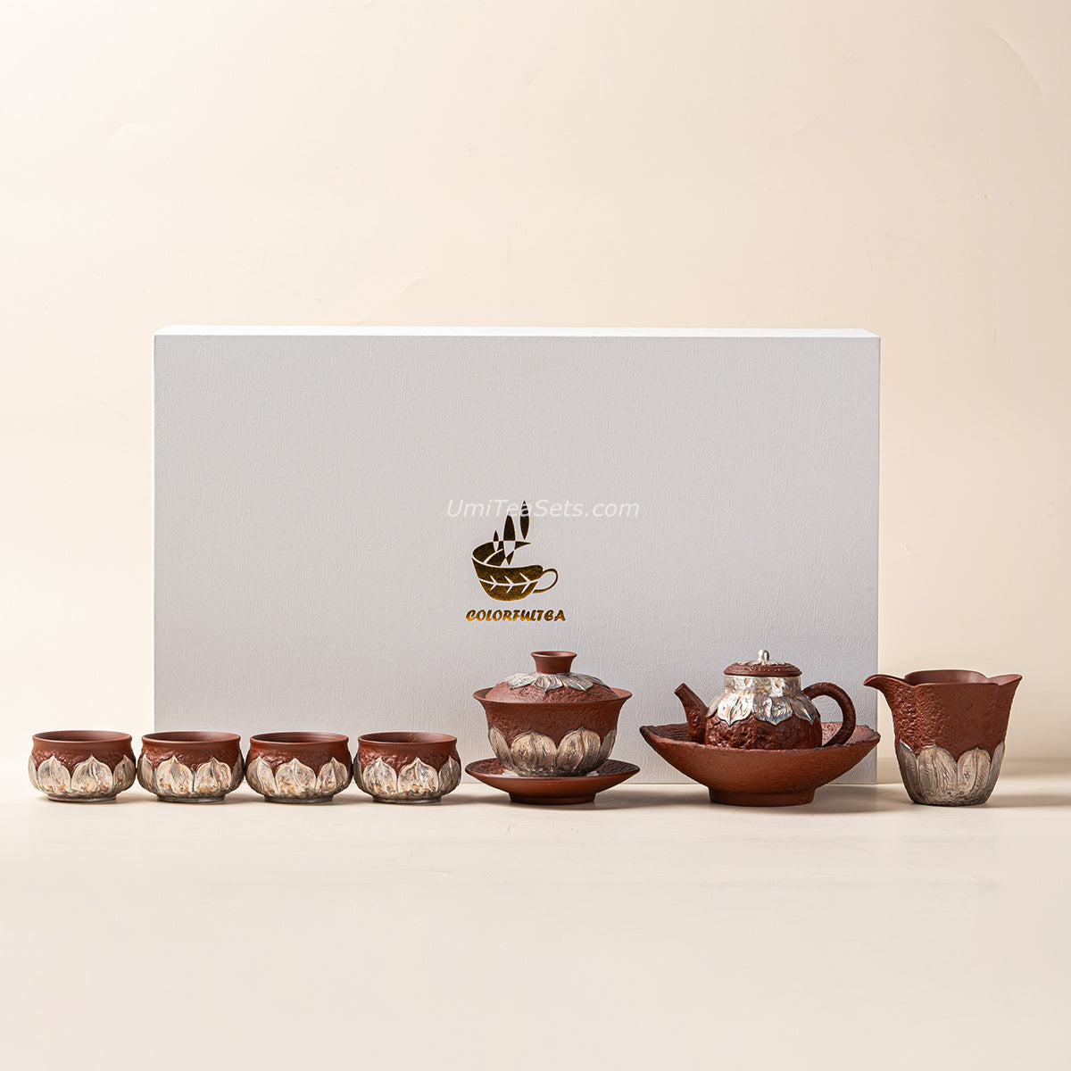 Red Pottery Silver-Gilt Lotus Tea Set