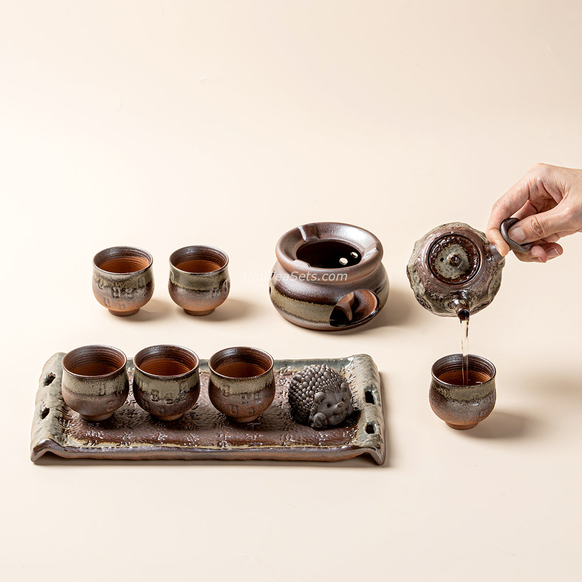 Coarse Pottery Chai Kiln Green Glaze Tea Set