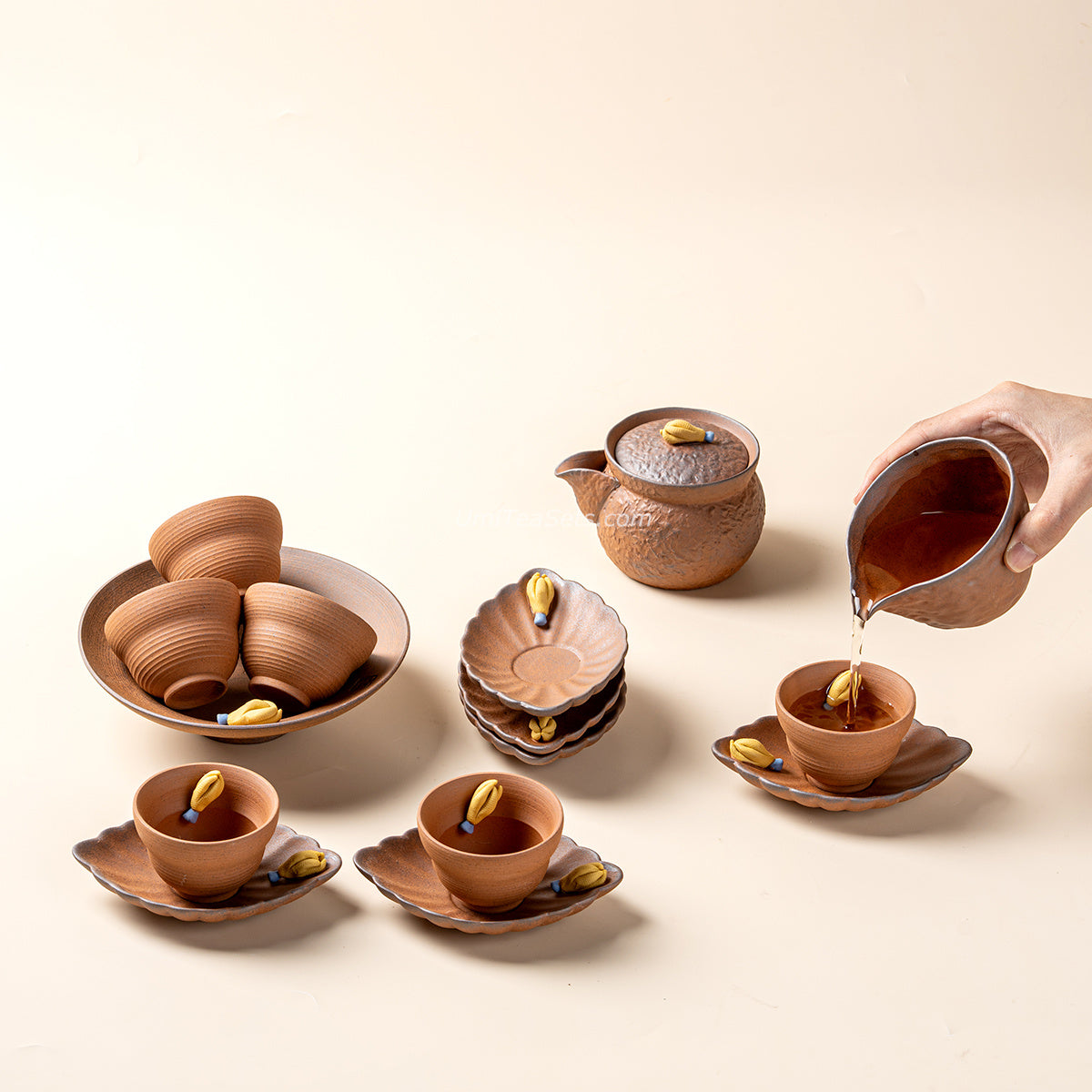 Japanese Coarse Pottery Chayote Tea Set
