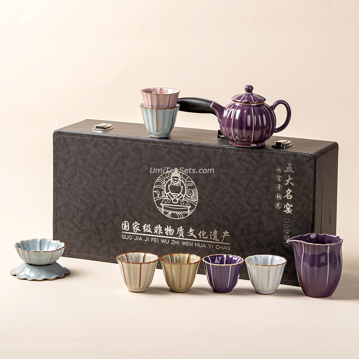 Chinese Jun Kiln Lotus Porcelain Tea Set