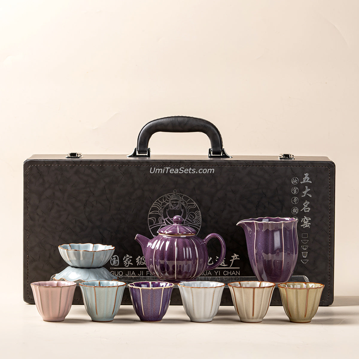 Chinese Jun Kiln Lotus Porcelain Tea Set