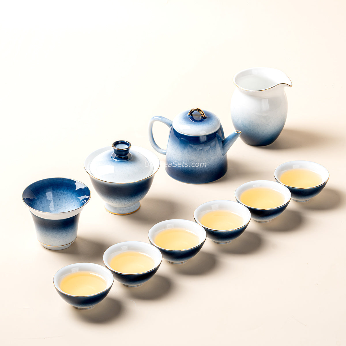 Gradient Blue Jade Porcelain Tea Set