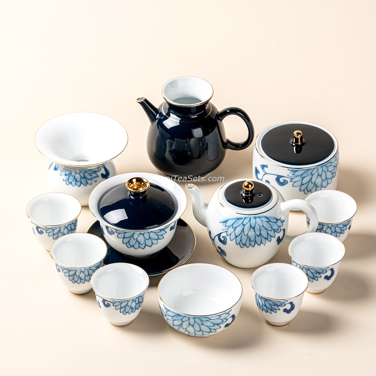 Blue And White Porcelain Chrysanthemum Tea Set