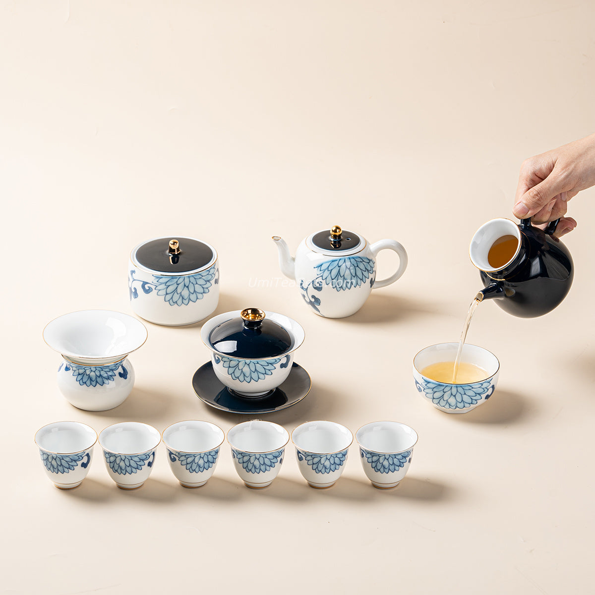 Blue And White Porcelain Chrysanthemum Tea Set