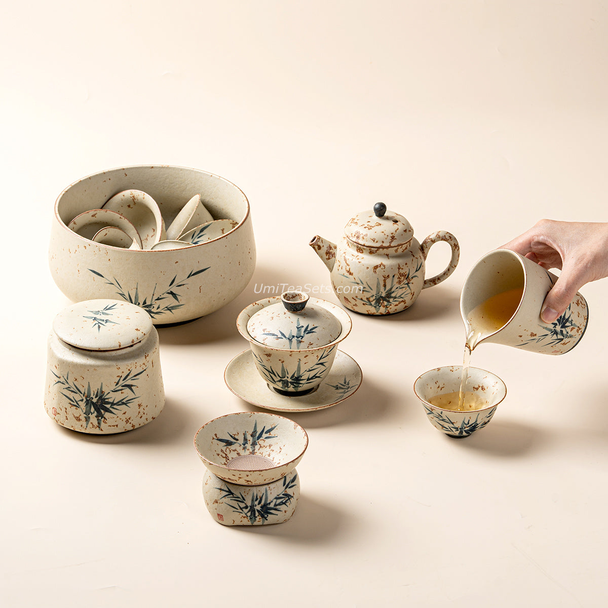 Chinese Ruyao Ceramic Bamboo Tea Set